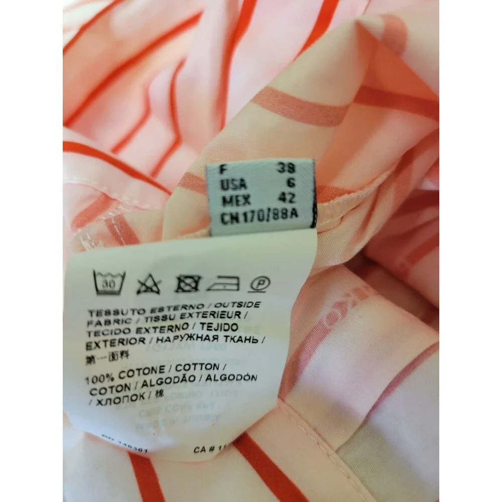 PINKO Pink Red Striped Cotton Collared Short Sleeve Button-Up Tie Front Lux 6